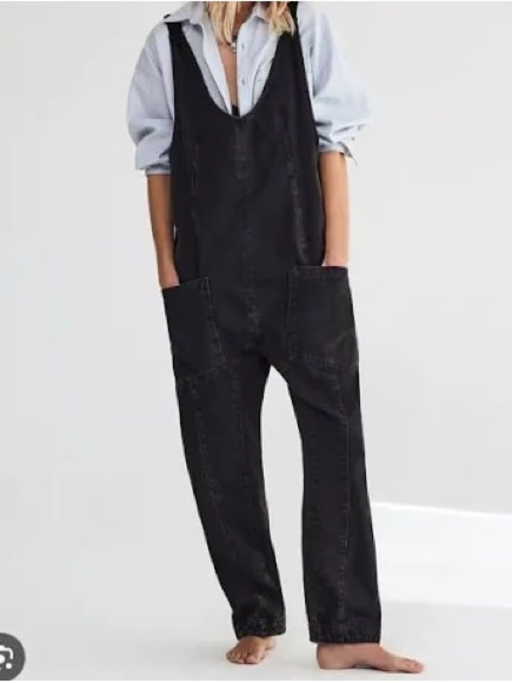 We The Free High Roller Jumpsuit Black Denim Overalls for Women
